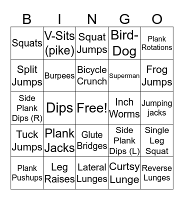 Fitness Bingo  Bingo Card