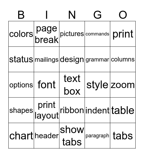 Know your Word Bingo Card
