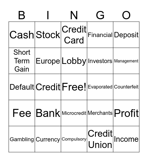 Bank/Credit Basics Bingo Card