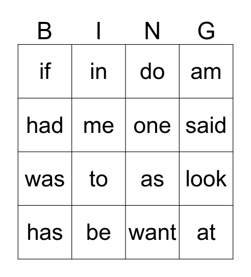 SIGHT WORDS Bingo Card