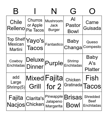 Baby A's Bingo Card