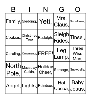 Happy Holidays Bingo Card