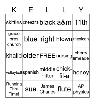 kelly bday bingo!!! Bingo Card