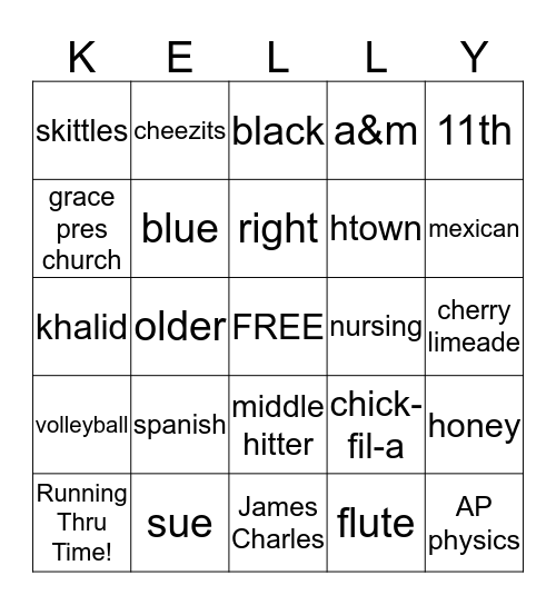 kelly bday bingo!!! Bingo Card