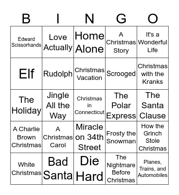 Christmas Movie Bingo Card