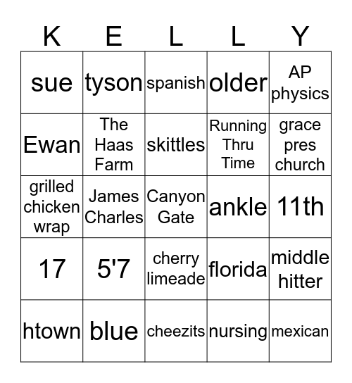 kelly bday bingo!!! Bingo Card