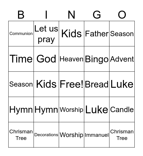 Worship Bingo Card
