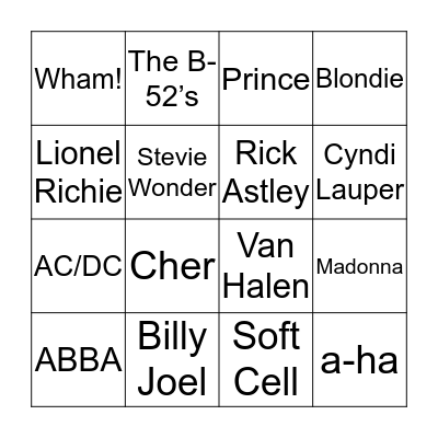 AMS Music Bingo - 80's Bingo Card