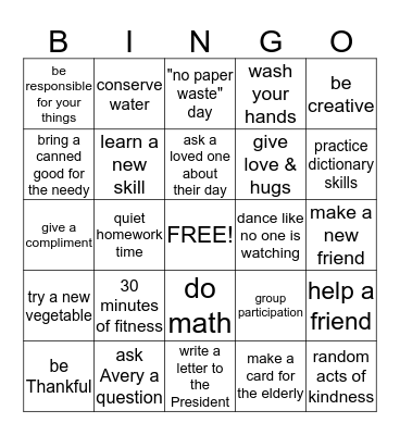 Character Bingo Card