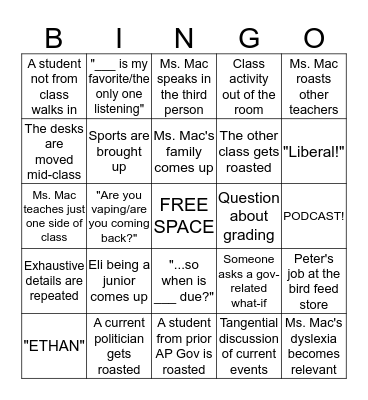 AP US Gov Period 4 Bingo Card