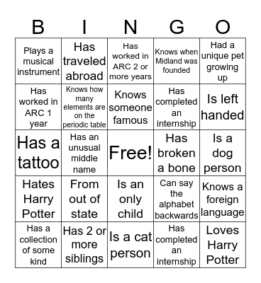 ACR End of Semester BINGO! Bingo Card