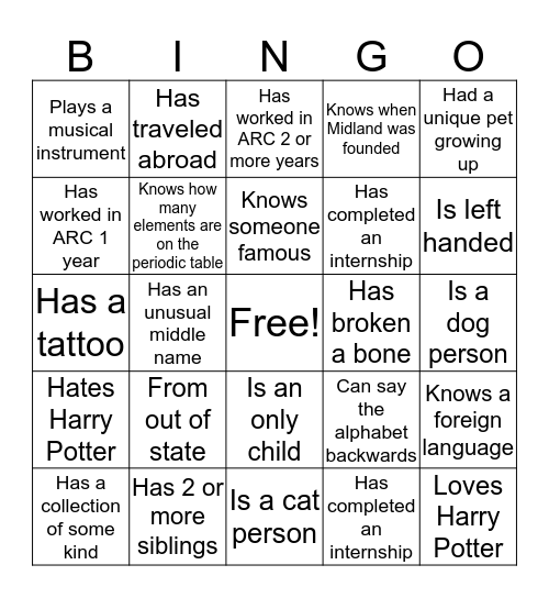 ACR End of Semester BINGO! Bingo Card