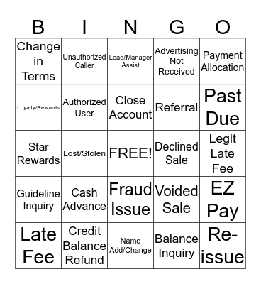 Call Type BINGO Card