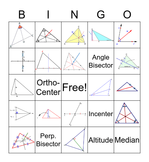 Triangle Special Segments Bingo Card