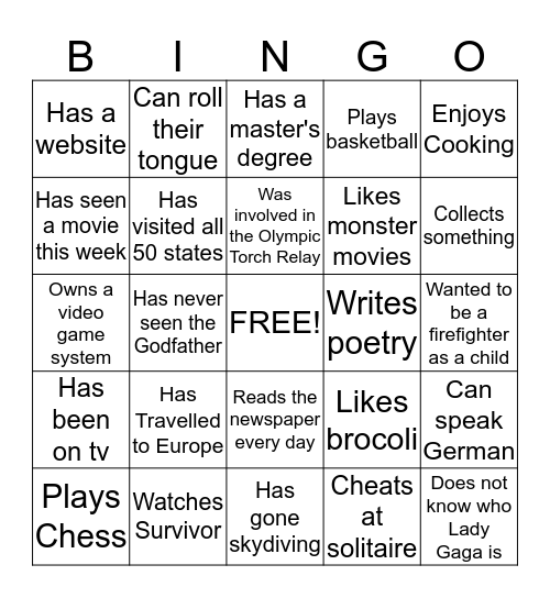 People Bingo Card