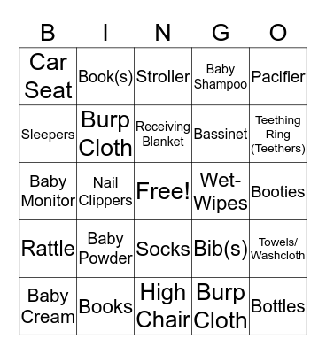 Tiffany's Baby Shower Bingo Card