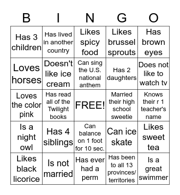 People Bingo Card