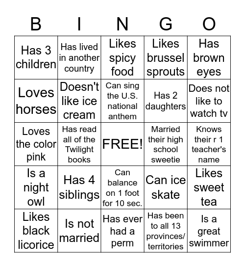 People Bingo Card