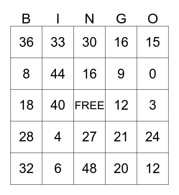 Multiplication - 3 & 4 Bingo Card