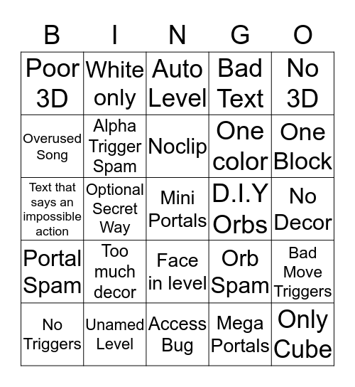 Recent Level Bingo 2 Bingo Card