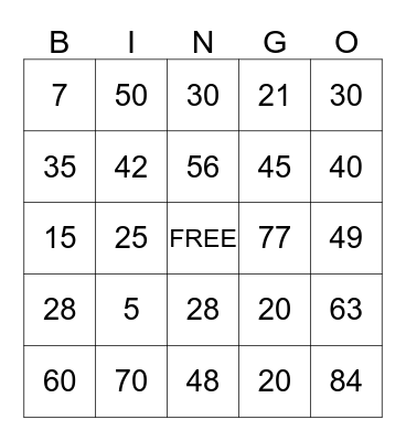Multiplication - 5 & 7 Bingo Card