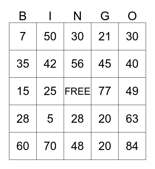 Multiplication - 5 & 7 Bingo Card