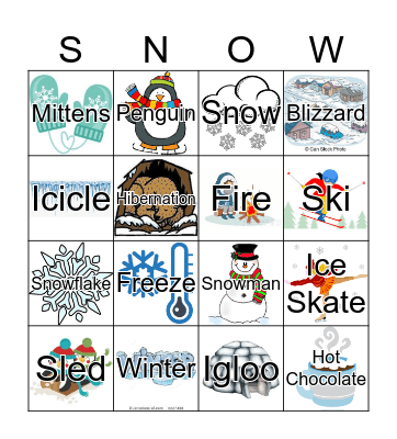 Winter Vocabulary Bingo Card