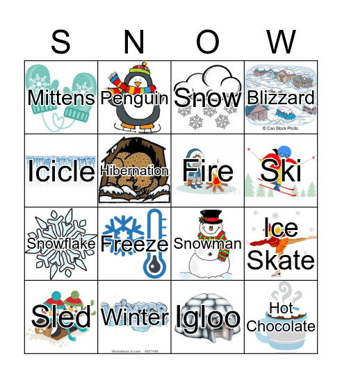 Winter Vocabulary Bingo Card