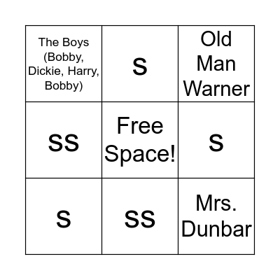 The Lottery Character Check-Off List Bingo Card