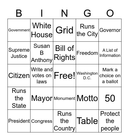 U. S. Government Bingo Card