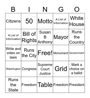 Social Studies Bingo Card