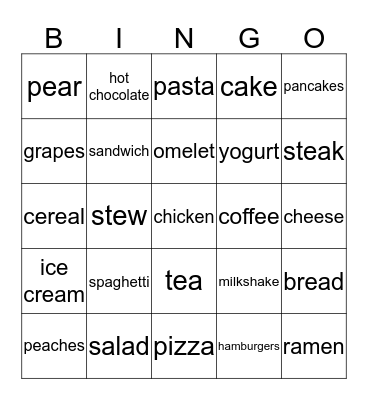 LG2 Food Bingo Card