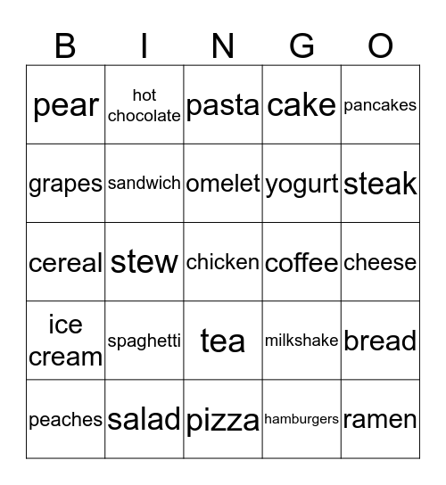 LG2 Food Bingo Card