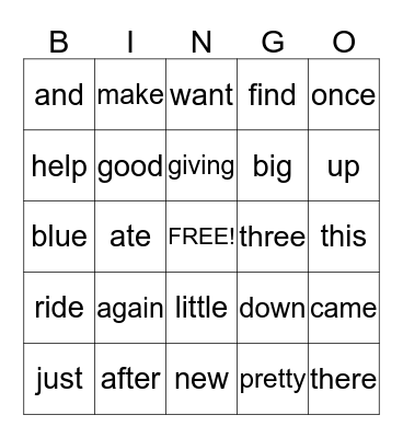 Week 1 Sight Words Bingo Card