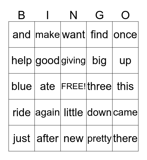 Week 1 Sight Words Bingo Card