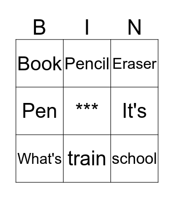 School Items Bingo Card