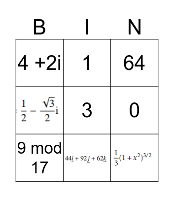 Algebra and Calculus Christmas bingo Card