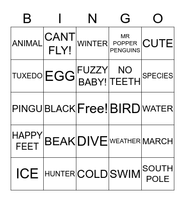 PENGUINSSSSS!!!!! Bingo Card