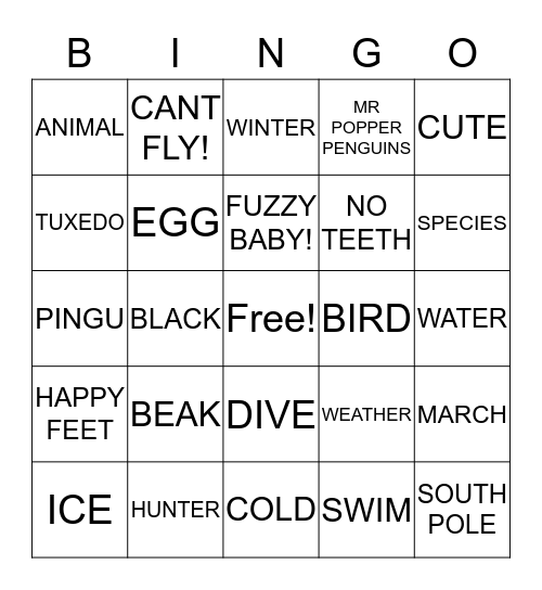 PENGUINSSSSS!!!!! Bingo Card