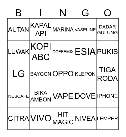 Untitled Bingo Card