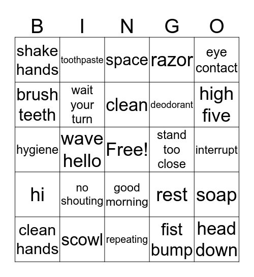 Greetings and Good Habits Bingo Card