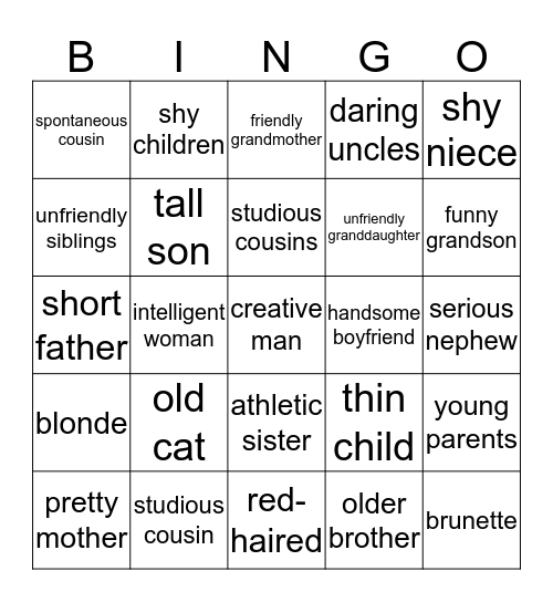 Family Bingo Card