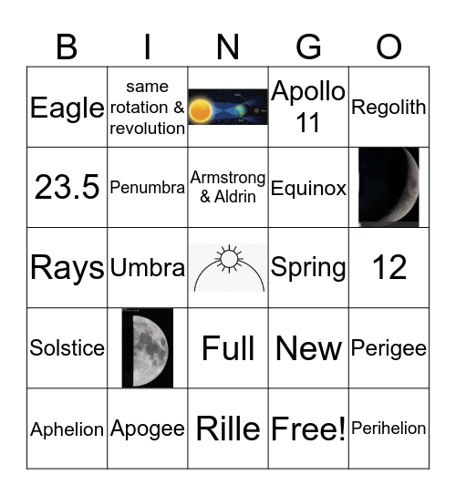 Earth-Moon System BINGO Card