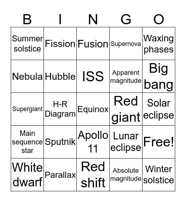 ASTRONOMY Bingo Card