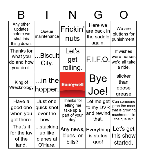 Joe-ism Bingo Card