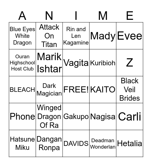 Bakura Bingo Card