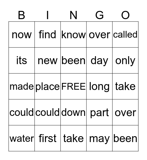 UNIT 3 Sight Words (1st) Bingo Card
