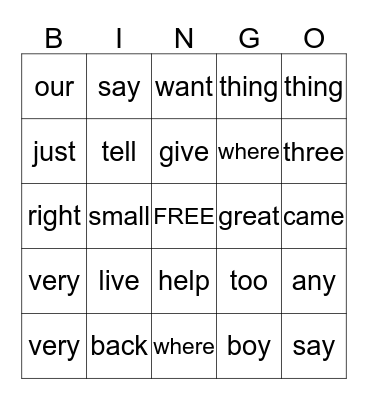 UNIT 4 Sight Words (1st) Bingo Card