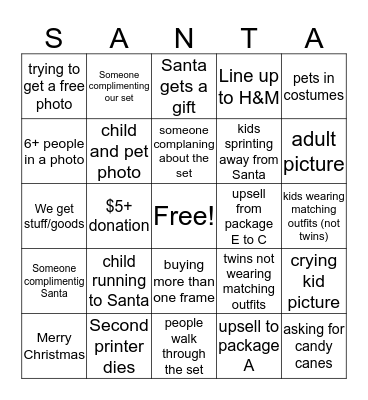 Santa Bingo Card