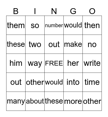 UNIT 2 Sight Words (1st) Bingo Card